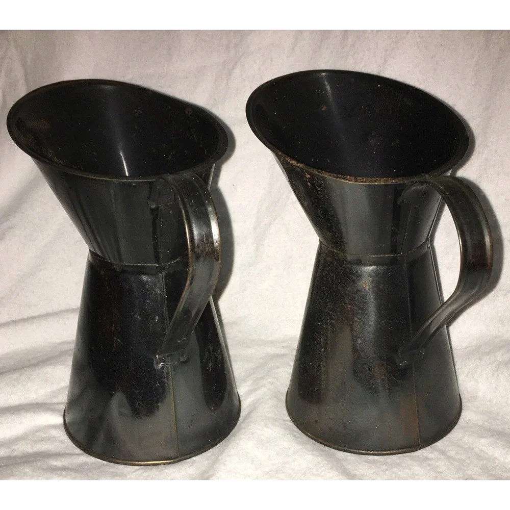 Vintage Rustic Copper and Brass Pitchers Primitive Patina Farmhouse Decor